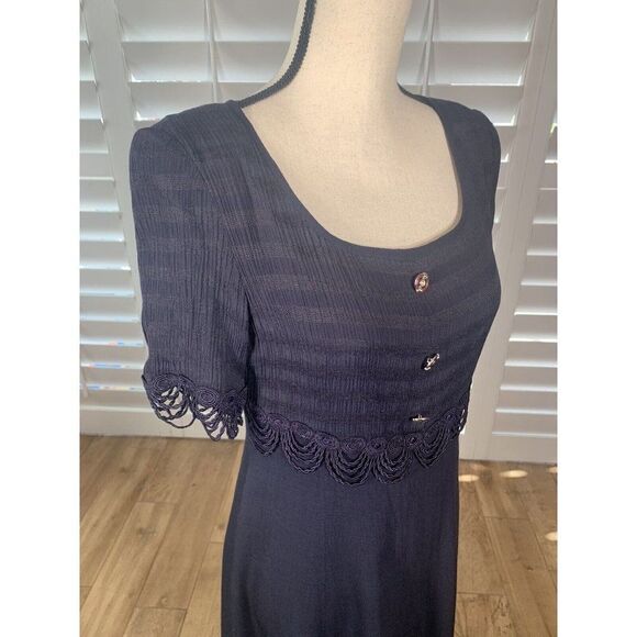 Vtg 80s Deadstock Lion Dark Blue Cocktail Dress 9 Ballet Length Rayon Empire - Picture 4 of 12